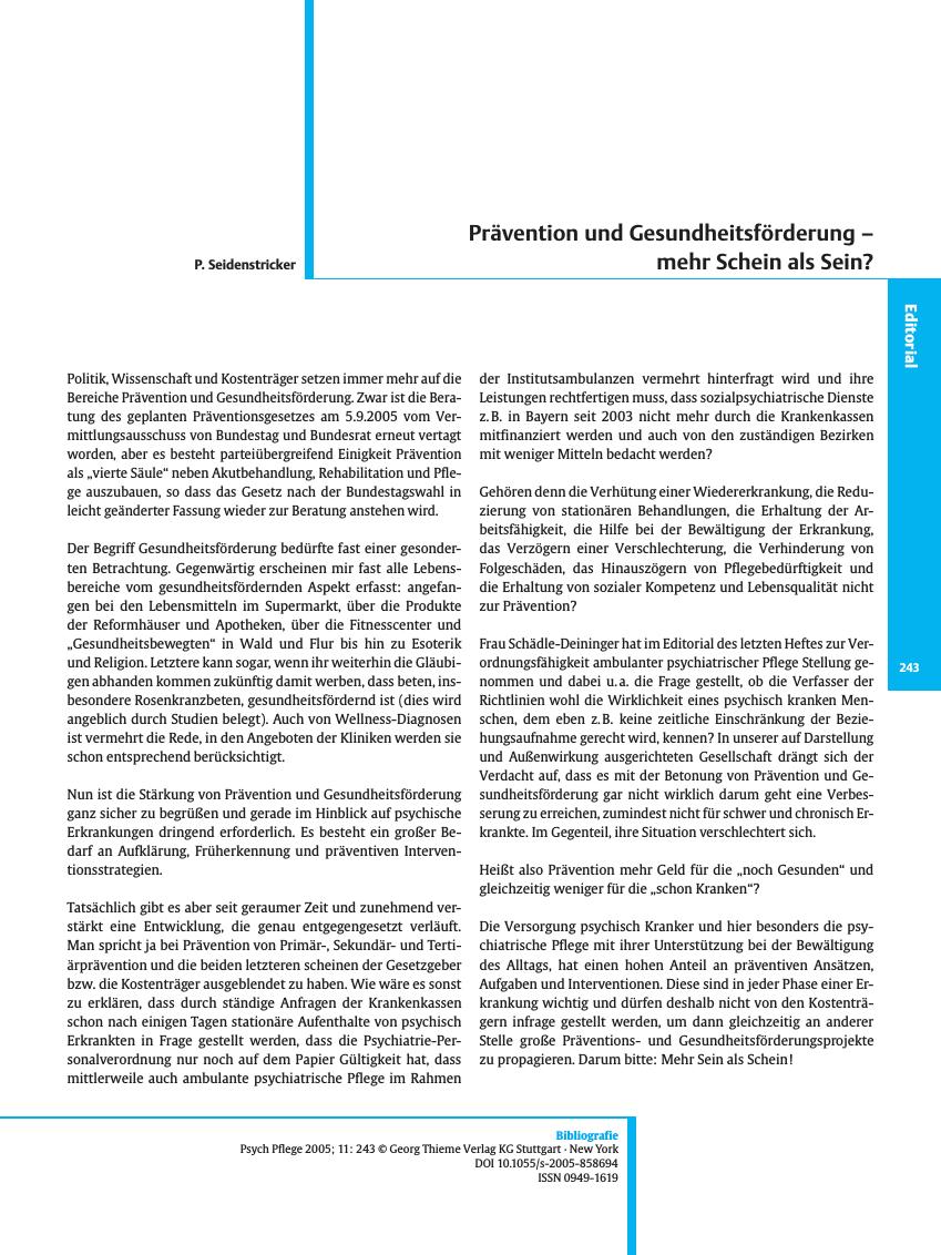 Vorschauseite 1: Prävention und Gesundheitsförderung - mehr Schein als Sein?