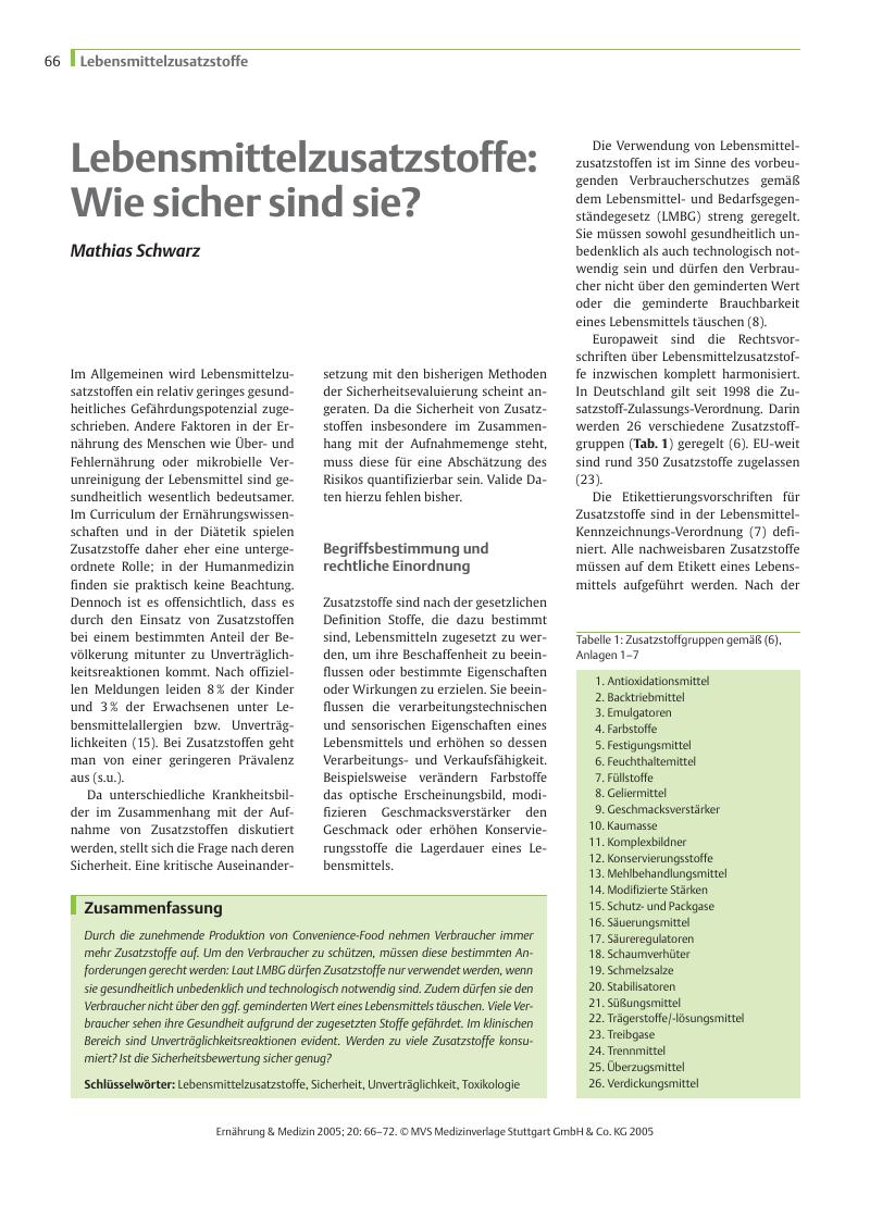 Vorschauseite 1: Lebensmittelzusatzstoffe: Wie sicher sind sie?