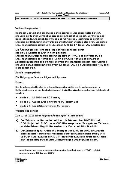 Vorschauseite 2: Einigung für die Ärztinnen und Ärzte an kommunalen Krankenhäusern vom 13. Januar 2025