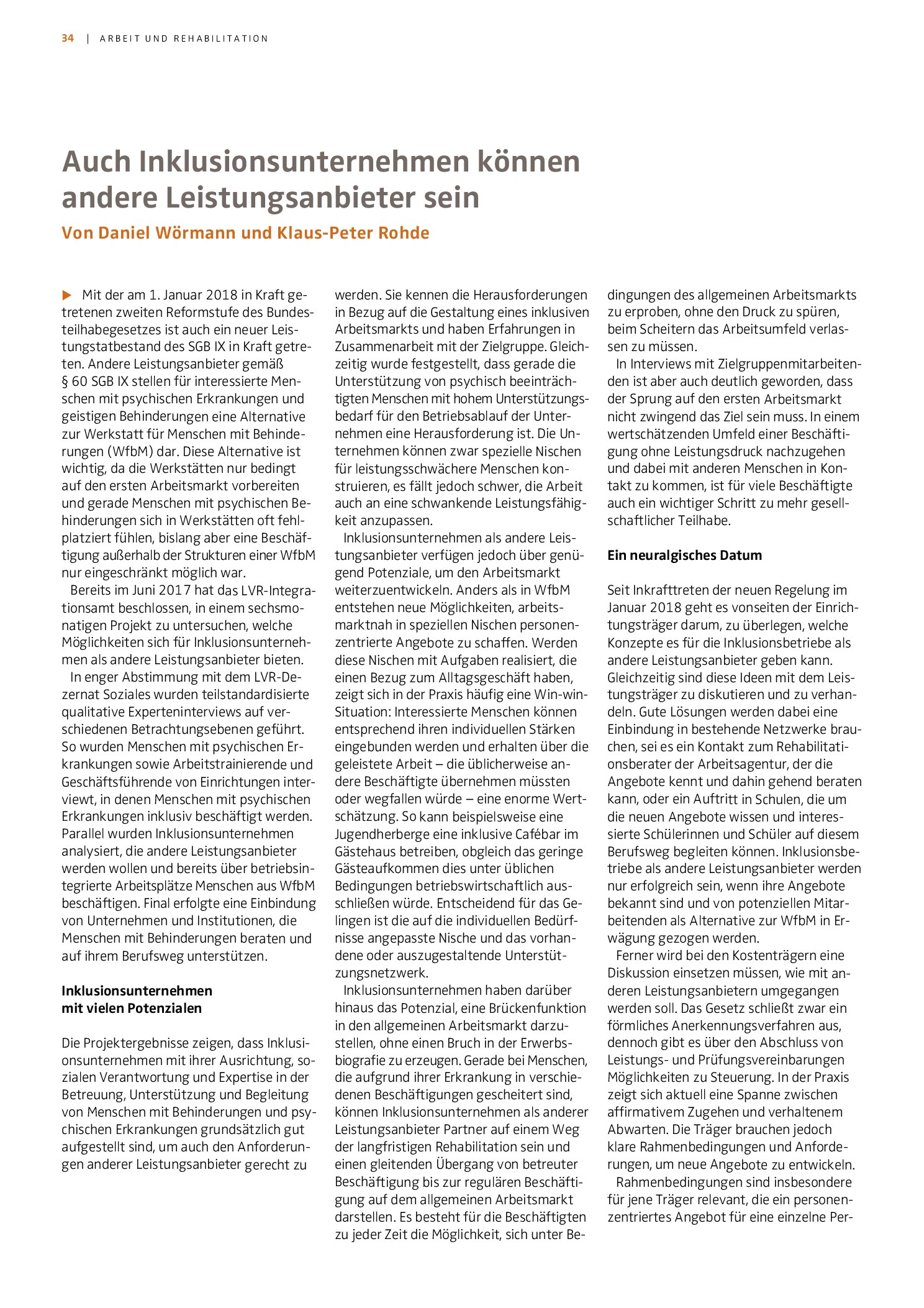 Vorschauseite 1: Auch Inklusionsunternehmen können andere Leistungsanbieter sein