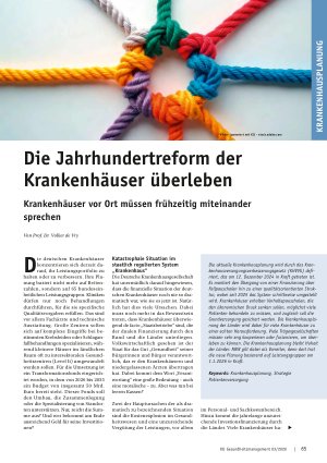 Vorschauseite 1: Die Jahrhundertreform der Krankenhäuser überleben Krankenhäuser vor Ort müssen frühzeitig miteinander sprechen