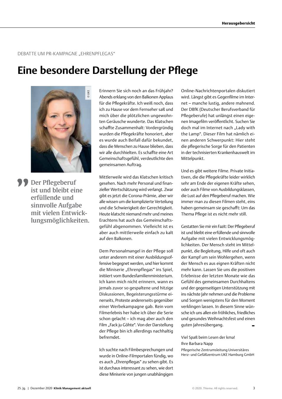 Vorschauseite 1: Debatte um PR-Kampagne "Ehrenpflegas": Eine besondere Darstellung der Pflege