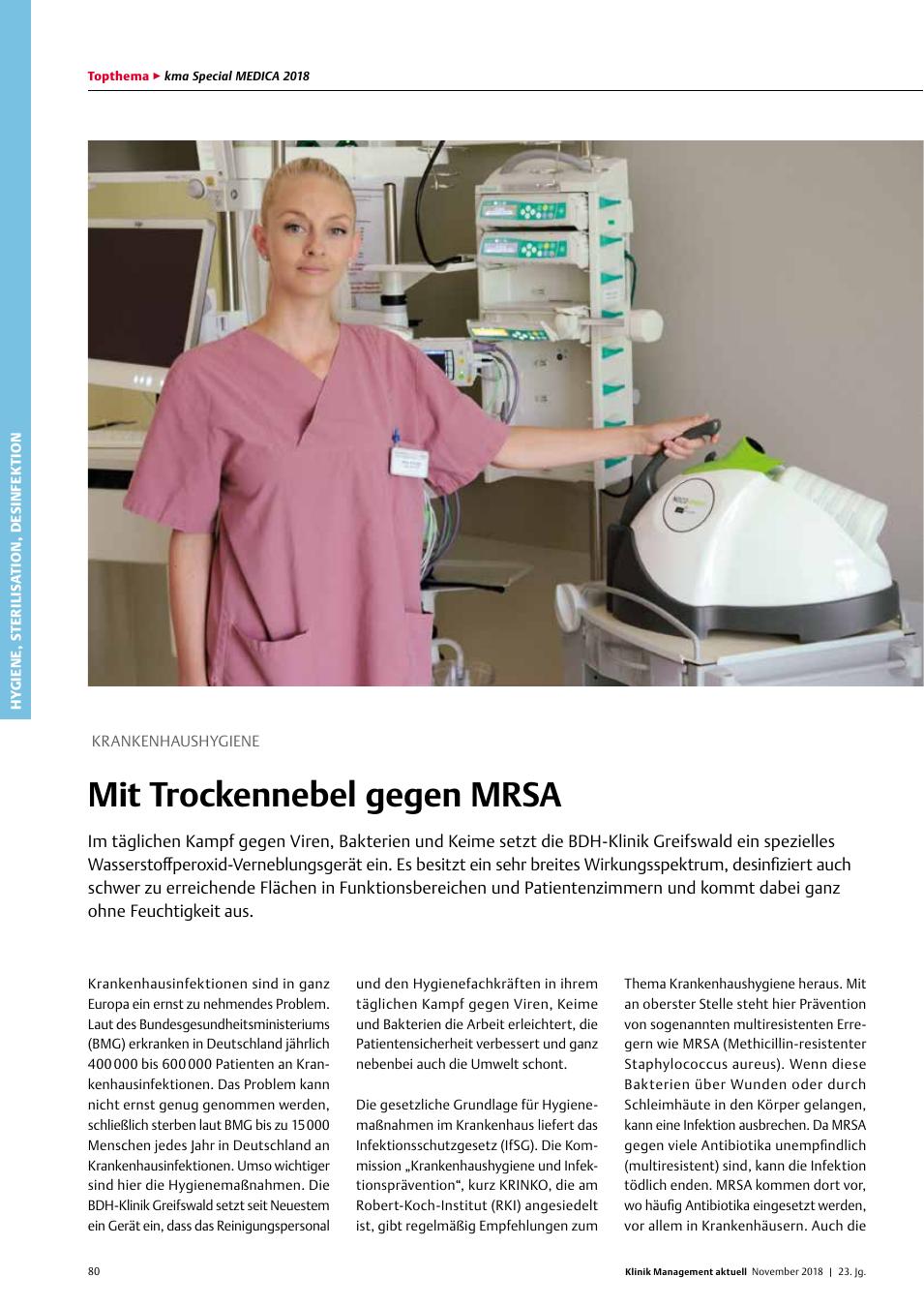 Vorschauseite 1: Krankenhaushygiene: Mit Trockennebel gegen MRSA