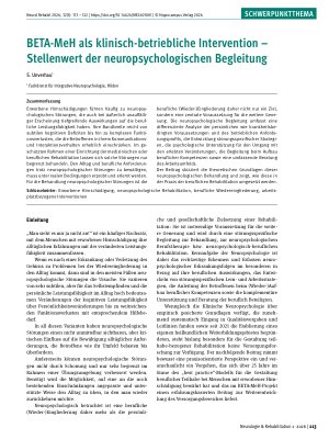 Vorschauseite 1: BETA-MeH als klinisch-betriebliche Intervention – Stellenwert der neuropsychologischen Begleitung