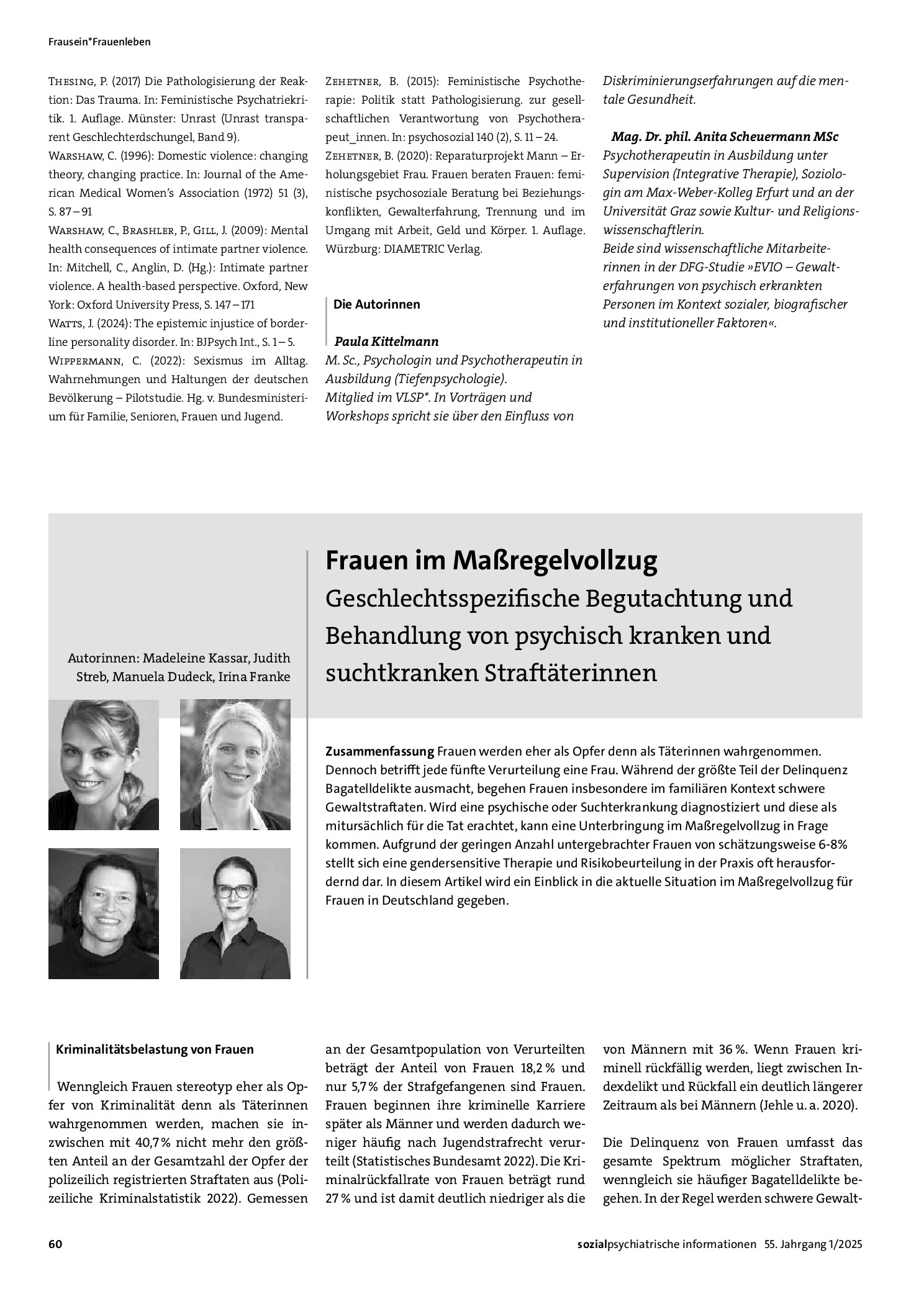 Vorschauseite 1: Frauen im Maßregelvollzug: Geschlechtsspezifische Begutachtung und Behandlung von psychisch kranken und suchtkranken Straftäterinnen