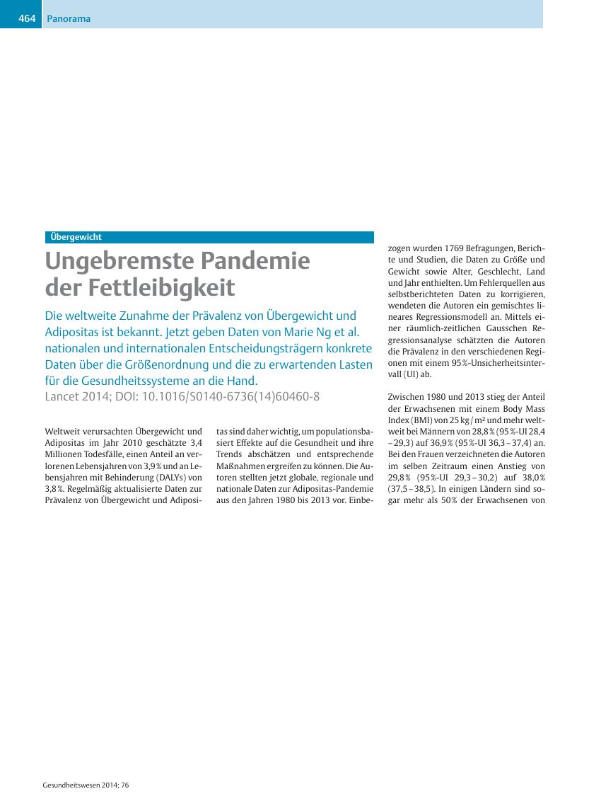 Vorschauseite 1: Ungebremste Pandemie der Fettleibigkeit