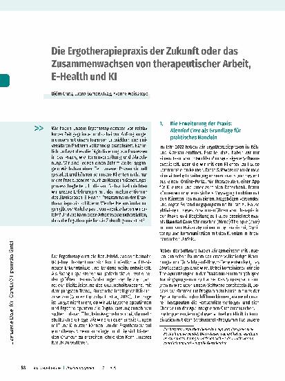 Vorschauseite 1: Die Ergotherapiepraxis der Zukunft oder das Zusammenwachsen von therapeutischer Arbeit, E-Health und KI