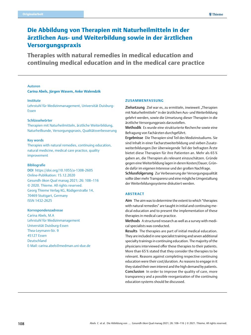 Vorschauseite 1: Die Abbildung von Therapien mit Naturheilmitteln in der ärztlichen Ausund Weiterbildung sowie in der ärztlichen Versorgungspraxis.