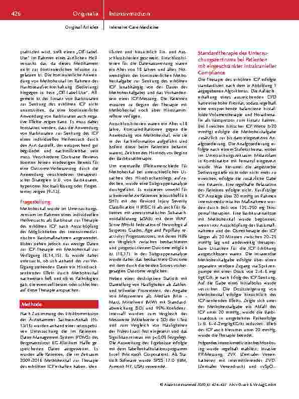 Vorschauseite 3: Der Effekt von Methohexital auf den intrakraniellen Druck in einem gemischten neurochirurgischen Krankengut: Ergebnisse einer monozentrischen Untersuchung.