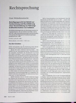 Vorschauseite 1: Zum Wehrdienstrecht Beteiligungsrecht bei Befehl zur Vorbereitung und Durchführung einer Veranstaltung zur Führungs kräfteinformation von Soldaten