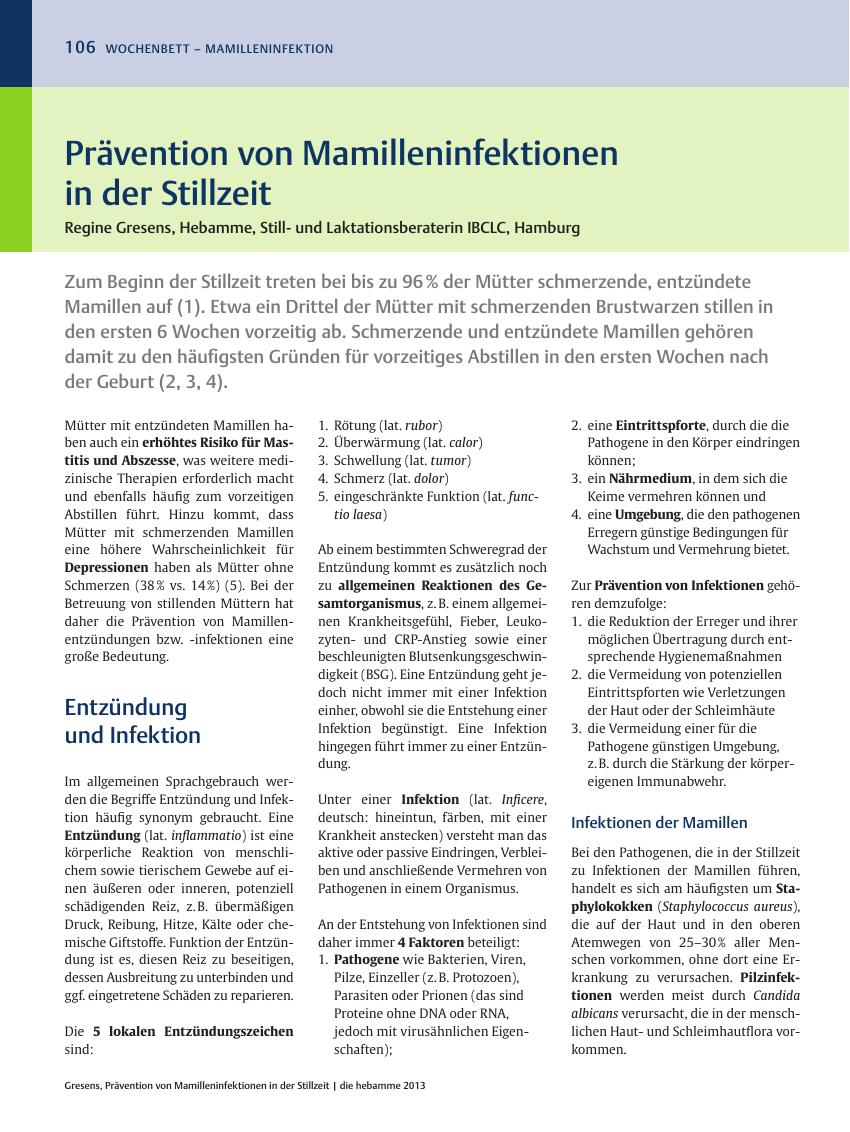 Vorschauseite 1: Prävention von Mamilleninfektionen in der Stillzeit