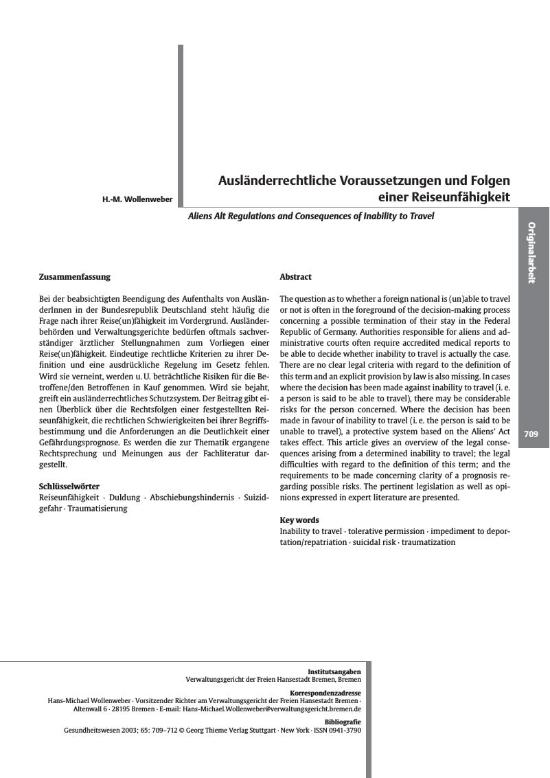Vorschauseite 1: Ausländerrechtliche Voraussetzungen und Folgen einer Reiseunfähigkeit
