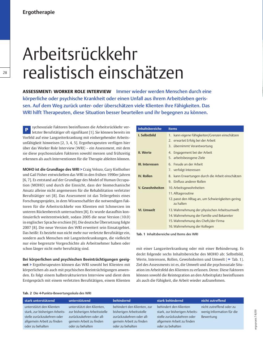 Vorschauseite 1: Assessment: Worker Role Interview – Arbeitsrückkehr realistisch einschätzen