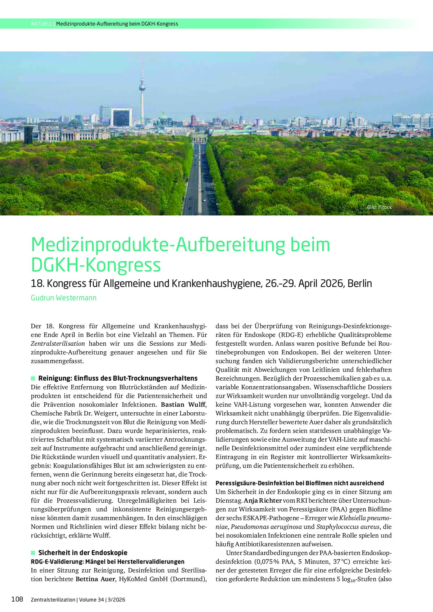 Vorschauseite 1: Medizinprodukte-Aufbereitung beim DGKH-Kongress