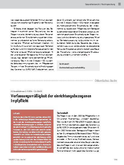 Vorschauseite 1: Verfassungsmäßigkeit der einrichtungsbezogenen Impfpflicht