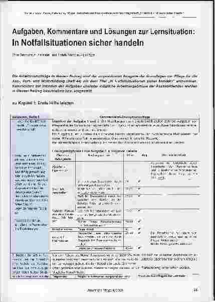 Vorschauseite 1: Aufgaben, Kommentare und Lösungen zur Lernsituation: In Notfallsituationen sicher handeln