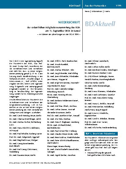 Vorschauseite 1: NIEDERSCHRIFT der ordentlichen Mitgliederversammlung des BDA am 11. September 2024 in Kassel