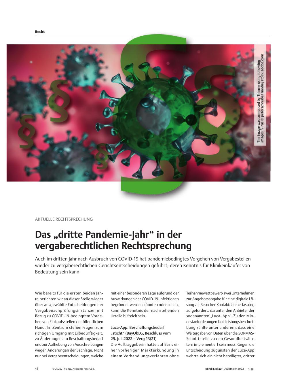 Vorschauseite 1: Aktuelle Rechtsprechung: Das „dritte Pandemie-Jahr“ in der vergaberechtlichen Rechtsprechung