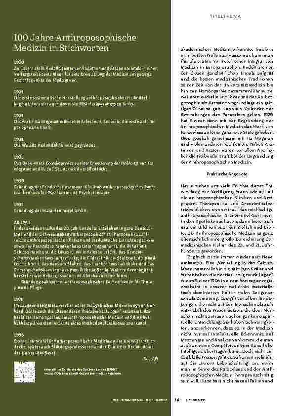 Vorschauseite 4: 100 Jahre Anthroposophische Medizin
