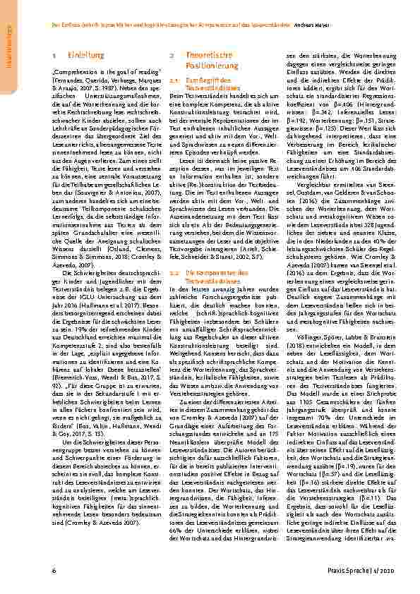 Vorschauseite 2: Der Einfluss (schrift-)sprachlicher und kognitiv-strategischer Kompetenzen auf das Leseverständnis von Schülern mit sonderpädagogischem Förderbedarf