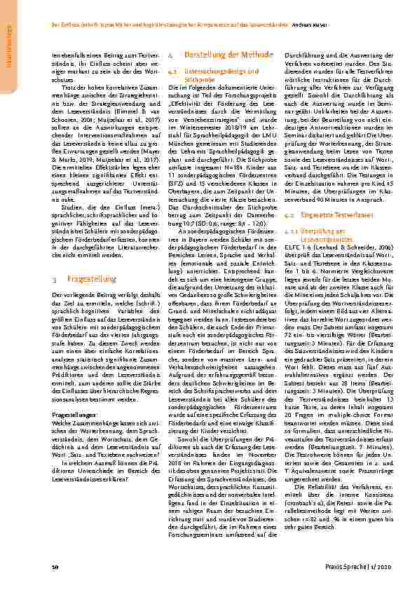 Vorschauseite 6: Der Einfluss (schrift-)sprachlicher und kognitiv-strategischer Kompetenzen auf das Leseverständnis von Schülern mit sonderpädagogischem Förderbedarf