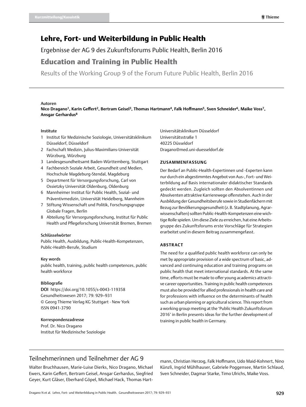 Vorschauseite 1: Lehre, Fortund Weiterbildung in Public Health