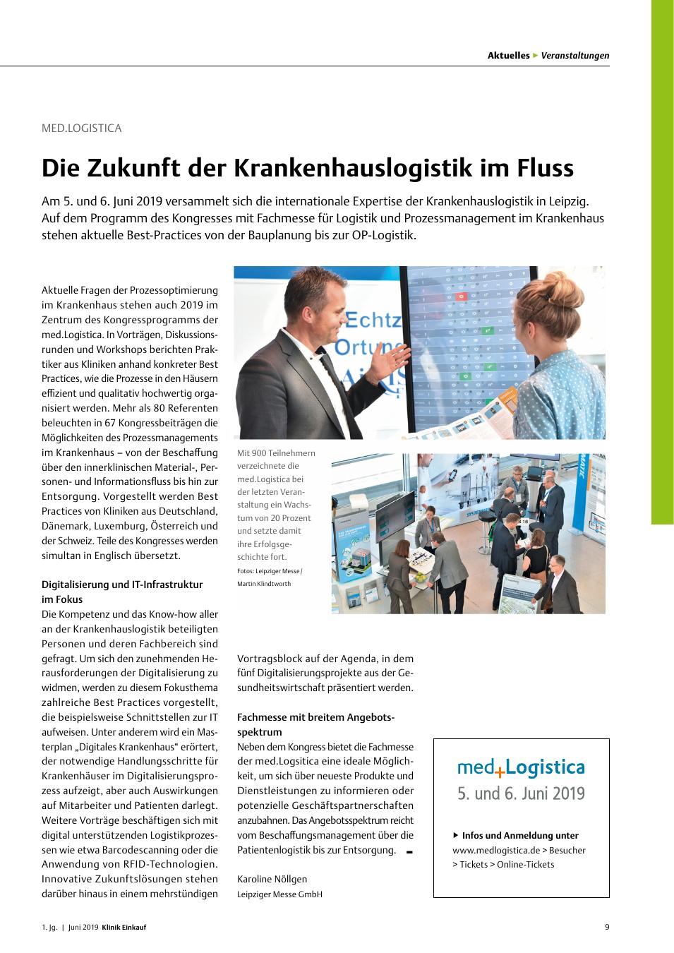 Vorschauseite 1: Med.Logistica: Die Zukunft der Krankenhauslogistik im Fluss
