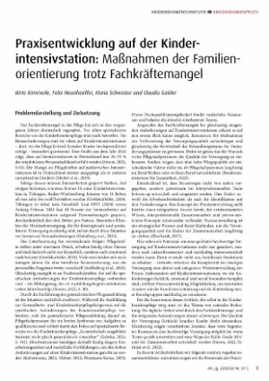 Vorschauseite 1: Praxisentwicklung auf der Kinderintensivstation: Maßnahmen der Familienorientierung trotz Fachkräftemangel