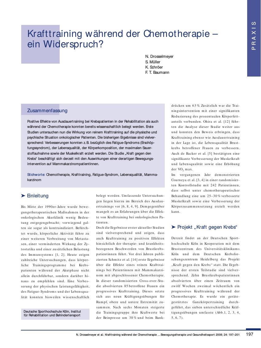 Vorschauseite 1: Krafttraining während der Chemotherapie – ein Widerspruch?