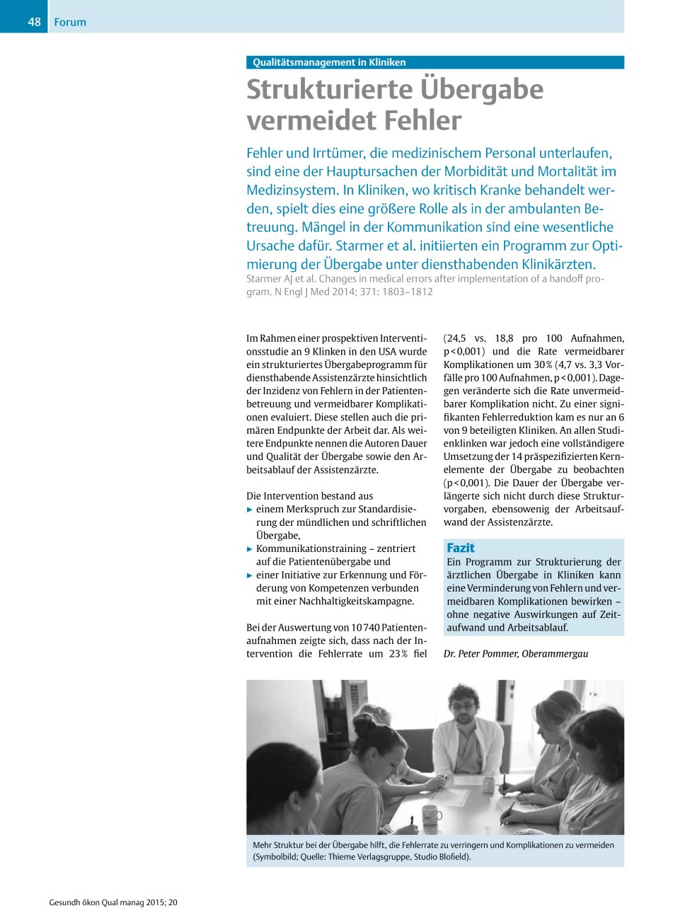 Vorschauseite 1: Qualitätsmanagement in Kliniken ? Strukturierte Übergabe vermeidet Fehler