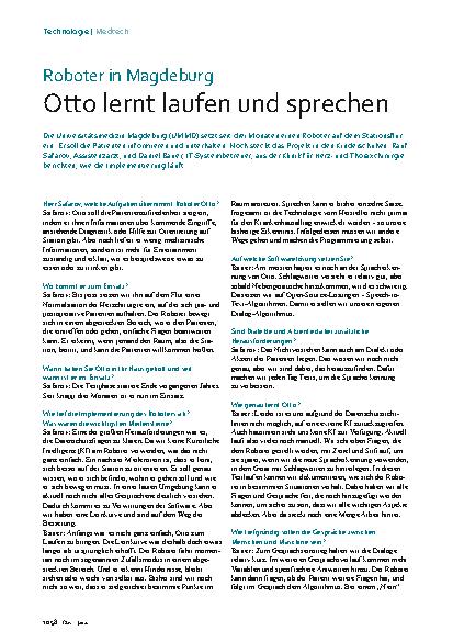 Vorschauseite 1: Roboter in Magdeburg Otto lernt laufen und sprechen.