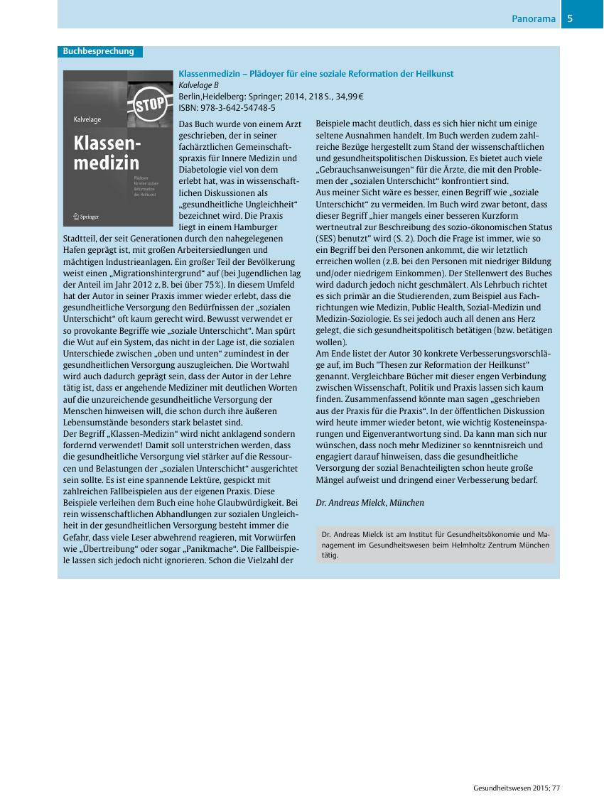 Vorschauseite 1: Klassenmedizin – Plädoyer für eine soziale Reformation der Heilkunst