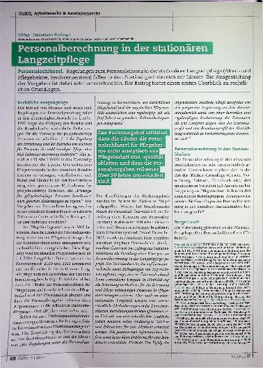 Vorschauseite 2: Personalberechnung in der stationären Langzeitpflege