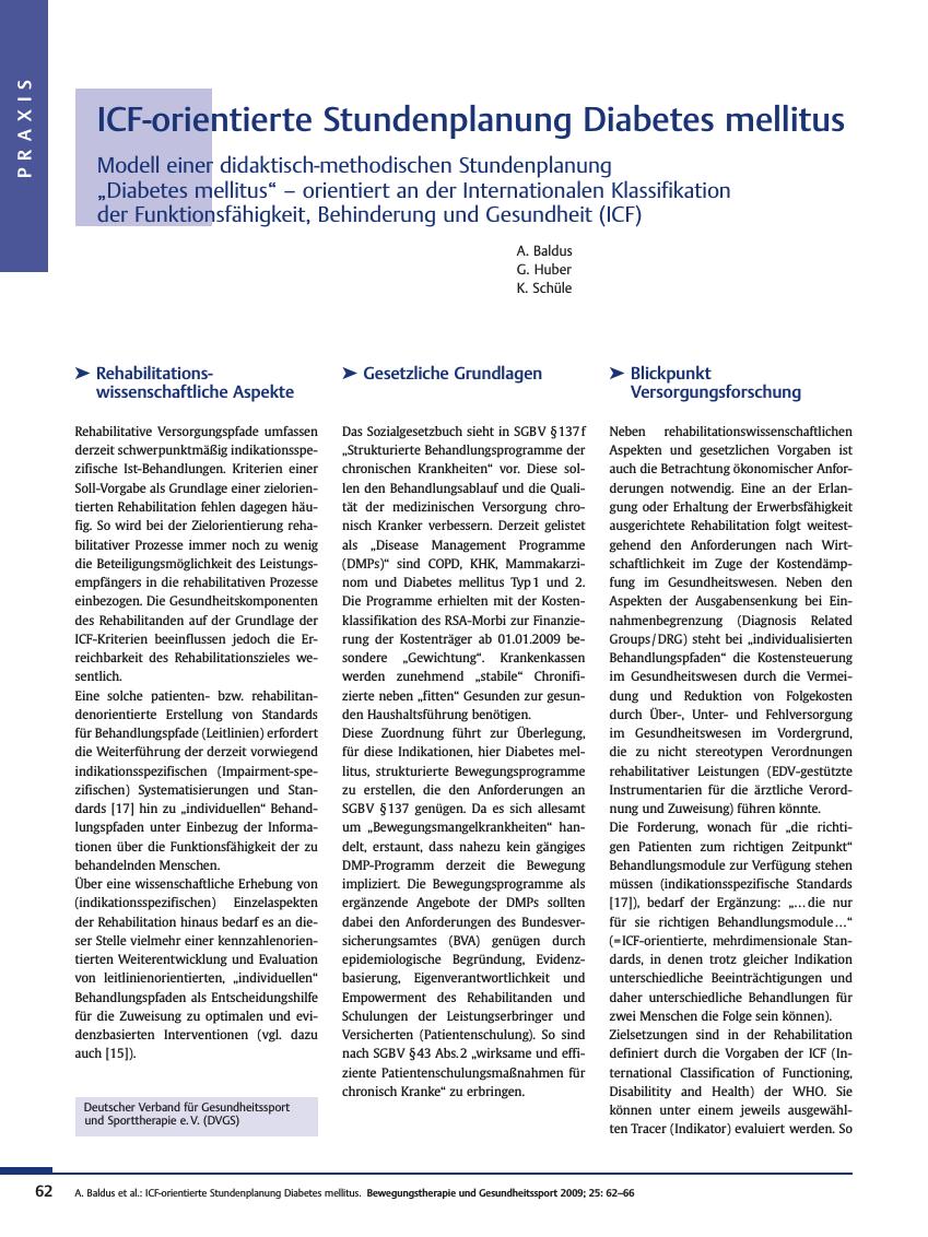 Vorschauseite 1: ICF-orientierte Stundenplanung Diabetes mellitus
