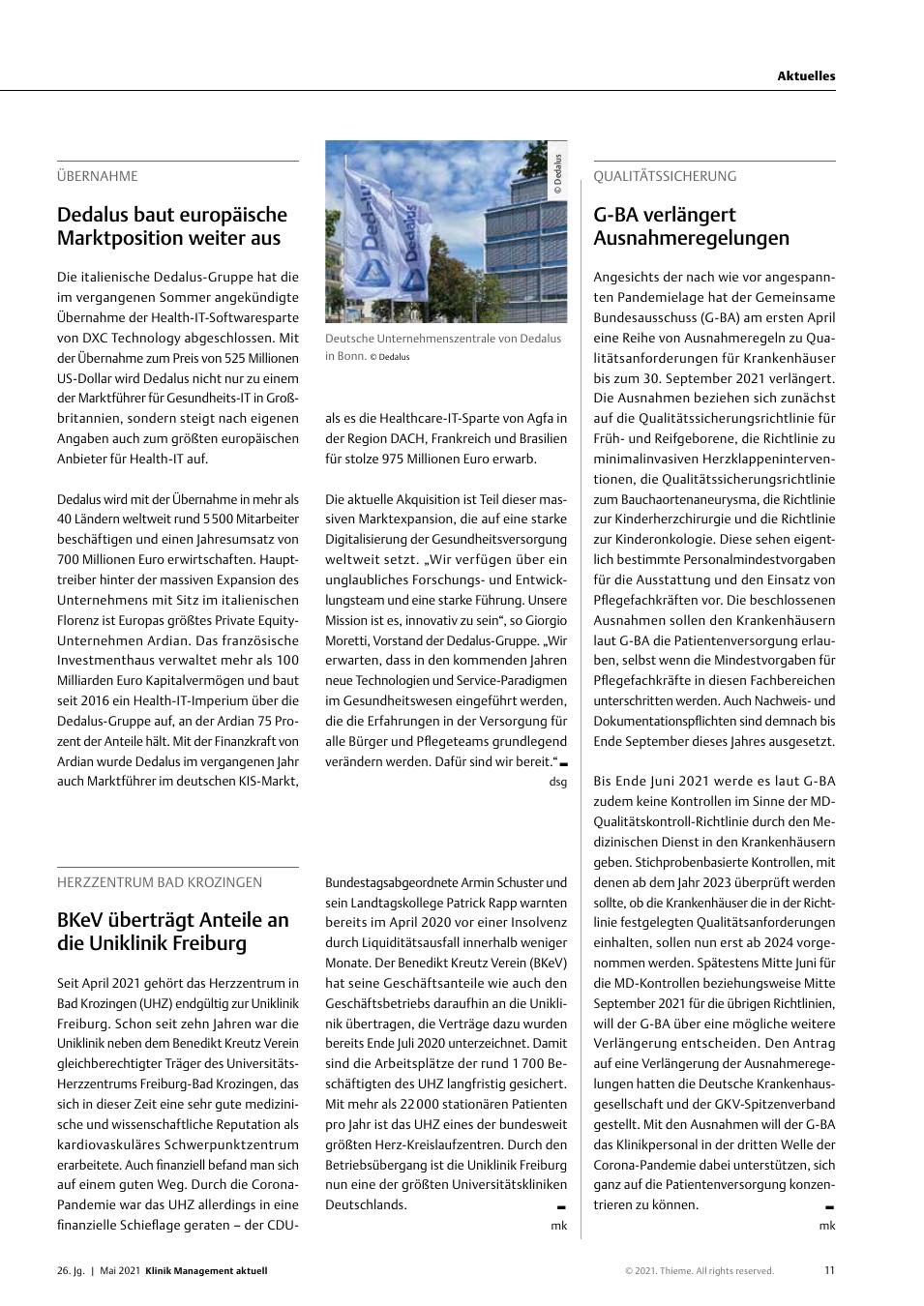 Vorschauseite 1: Herzzentrum Bad Krozingen: BKeV überträgt Anteile an die Uniklinik Freiburg