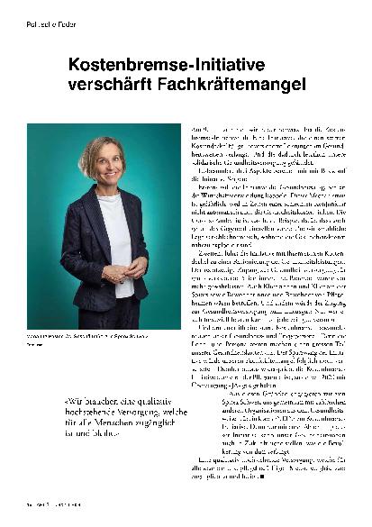 Vorschauseite 1: Kostenbremse-Initiative verschärft Fachkräftemangel