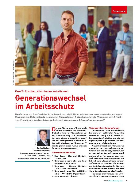 Vorschauseite 1: Gen Z: Frischer Wind in der Arbeitswelt. Generationswechsel im Arbeitsschutz.