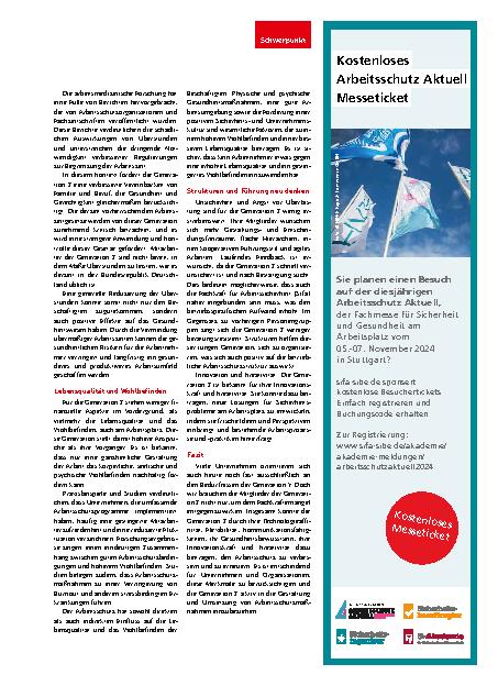 Vorschauseite 3: Gen Z: Frischer Wind in der Arbeitswelt. Generationswechsel im Arbeitsschutz.