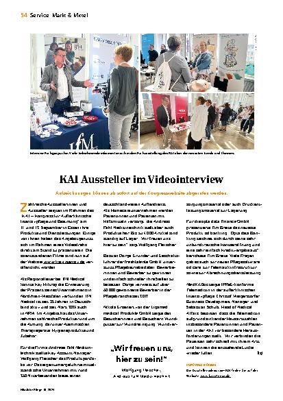 Vorschauseite 1: 54 Service Markt & Mittel Häusliche Pflege 10–2024 KAI Aussteller im Videointerview. Aufzeichnungen können ab sofort auf der Kongresswebsite abgerufen werden.
