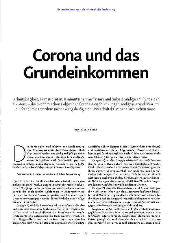 Vorschauseite 2: Corona und das Grundeinkommen