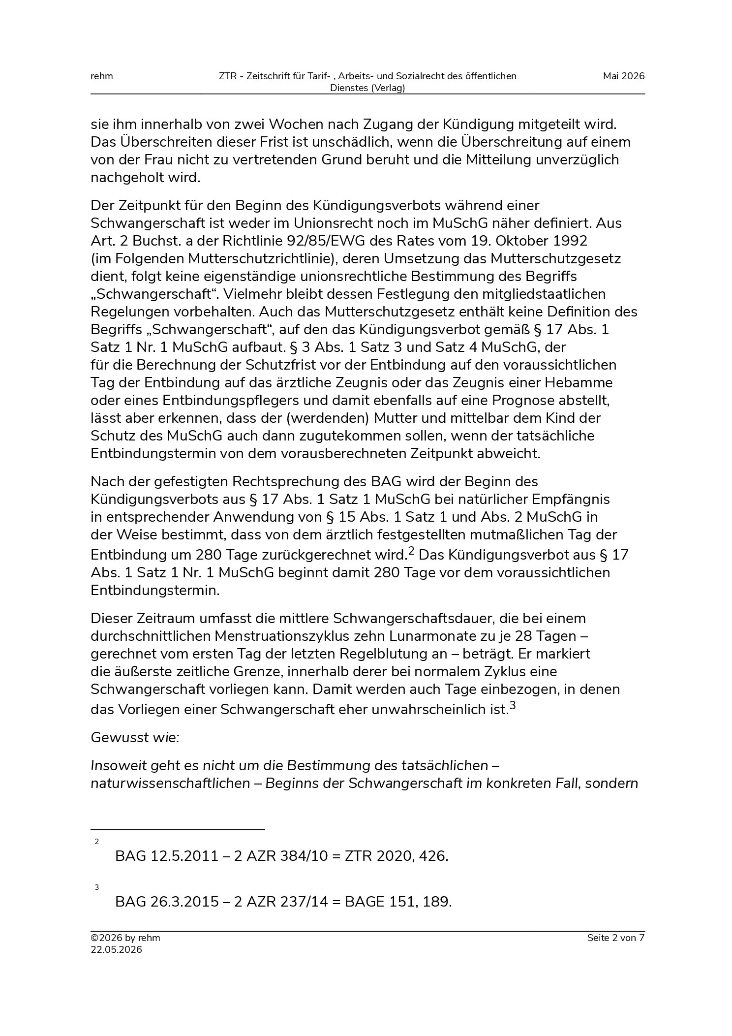 Vorschauseite 2: Prozessuale Grundlagen zum Kündigungsverbot nach § 17 Abs. 1 Satz 1 Nr. 1, Satz 2 MuSchG