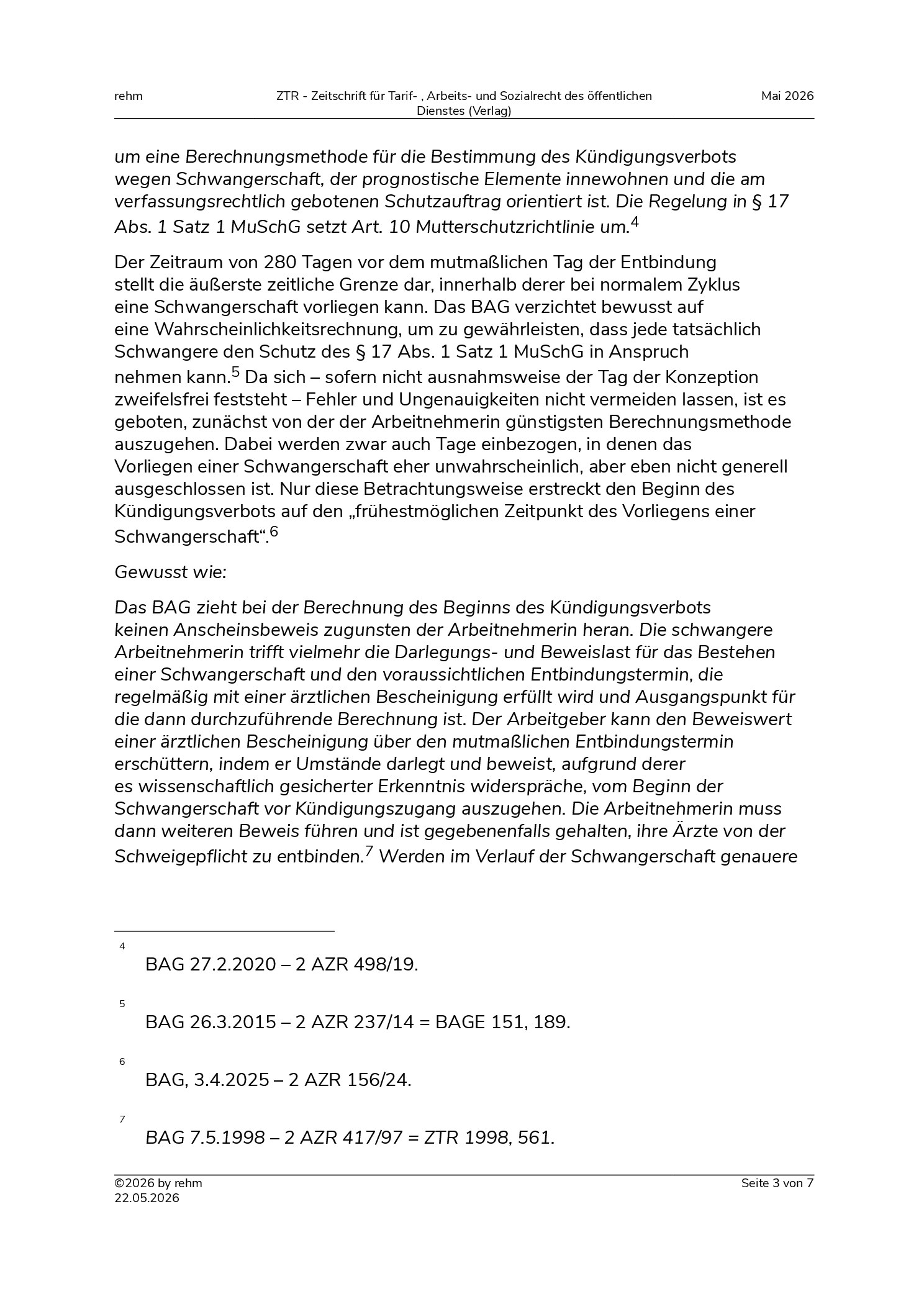 Vorschauseite 3: Prozessuale Grundlagen zum Kündigungsverbot nach § 17 Abs. 1 Satz 1 Nr. 1, Satz 2 MuSchG