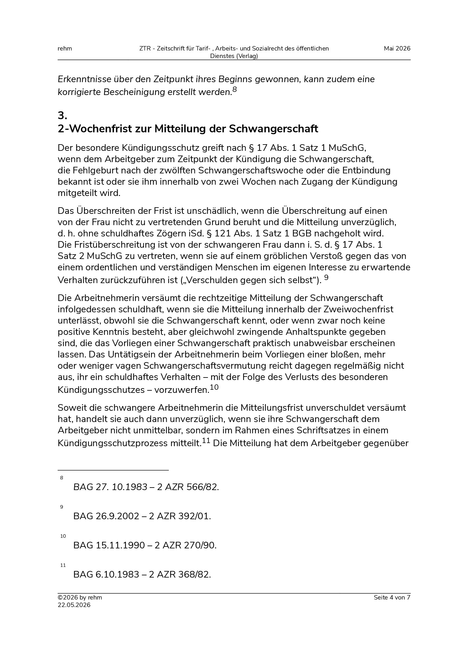 Vorschauseite 4: Prozessuale Grundlagen zum Kündigungsverbot nach § 17 Abs. 1 Satz 1 Nr. 1, Satz 2 MuSchG
