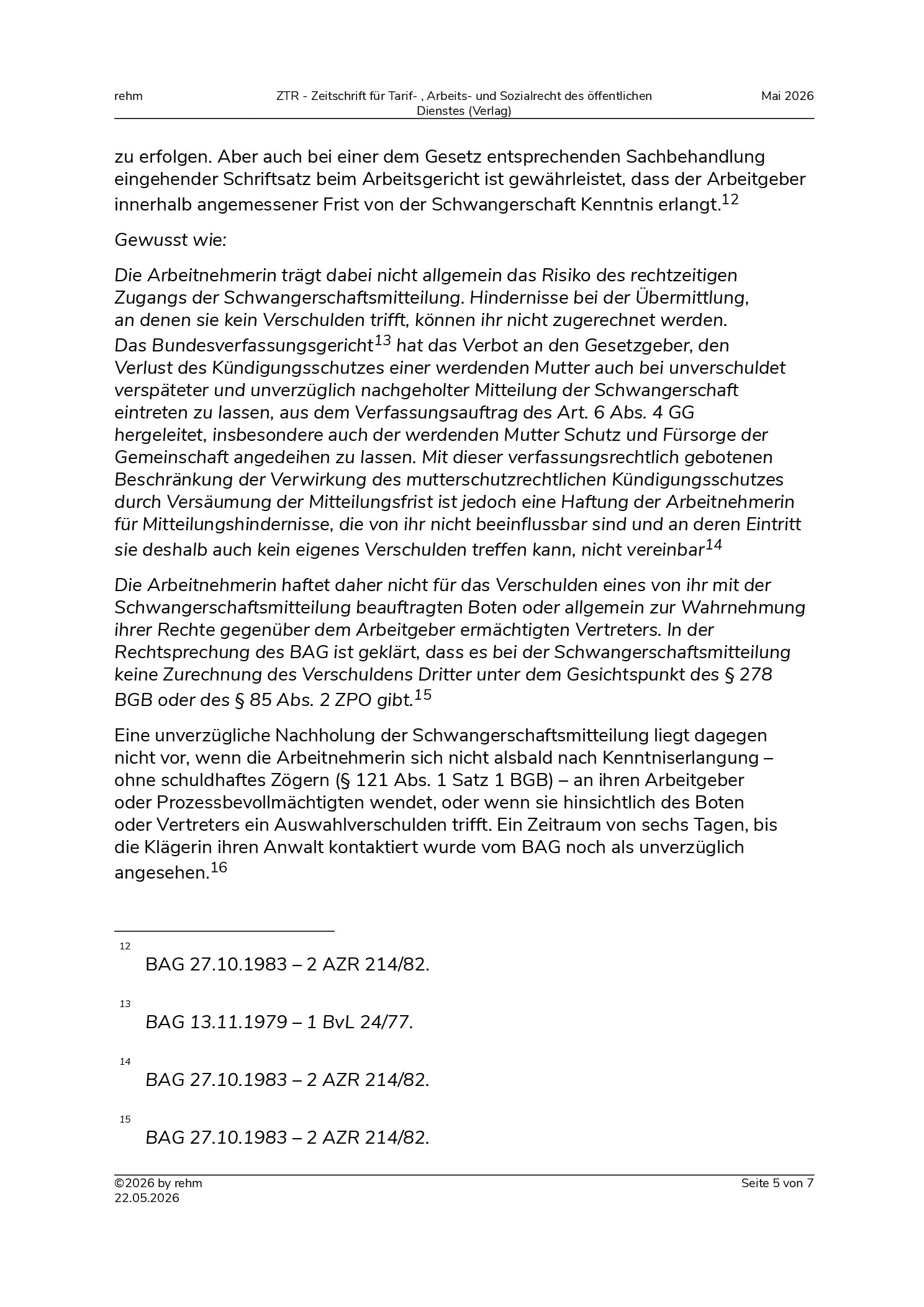 Vorschauseite 5: Prozessuale Grundlagen zum Kündigungsverbot nach § 17 Abs. 1 Satz 1 Nr. 1, Satz 2 MuSchG