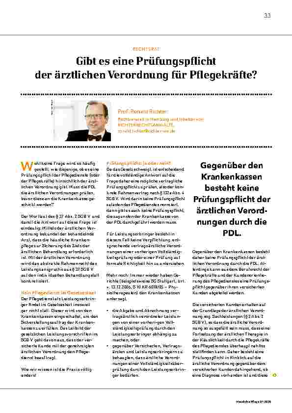 Vorschauseite 1: Gibt es eine Prüfungspflicht der ärztlichen Verordnung für Pflegekräfte?