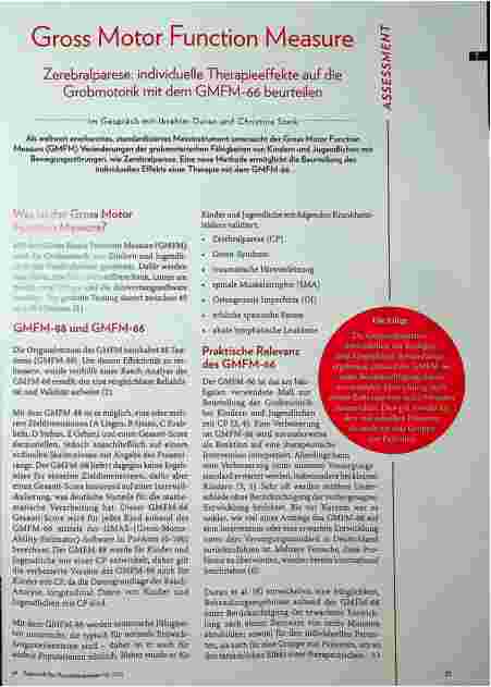 Vorschauseite 2: Gross Motor Function Measure Zerebralparese: individuelle Therapieeffekte auf die Grobmotorik mit dem GMFM-66 beurteilen Correction: Zerebralparese -> Zerebralparese