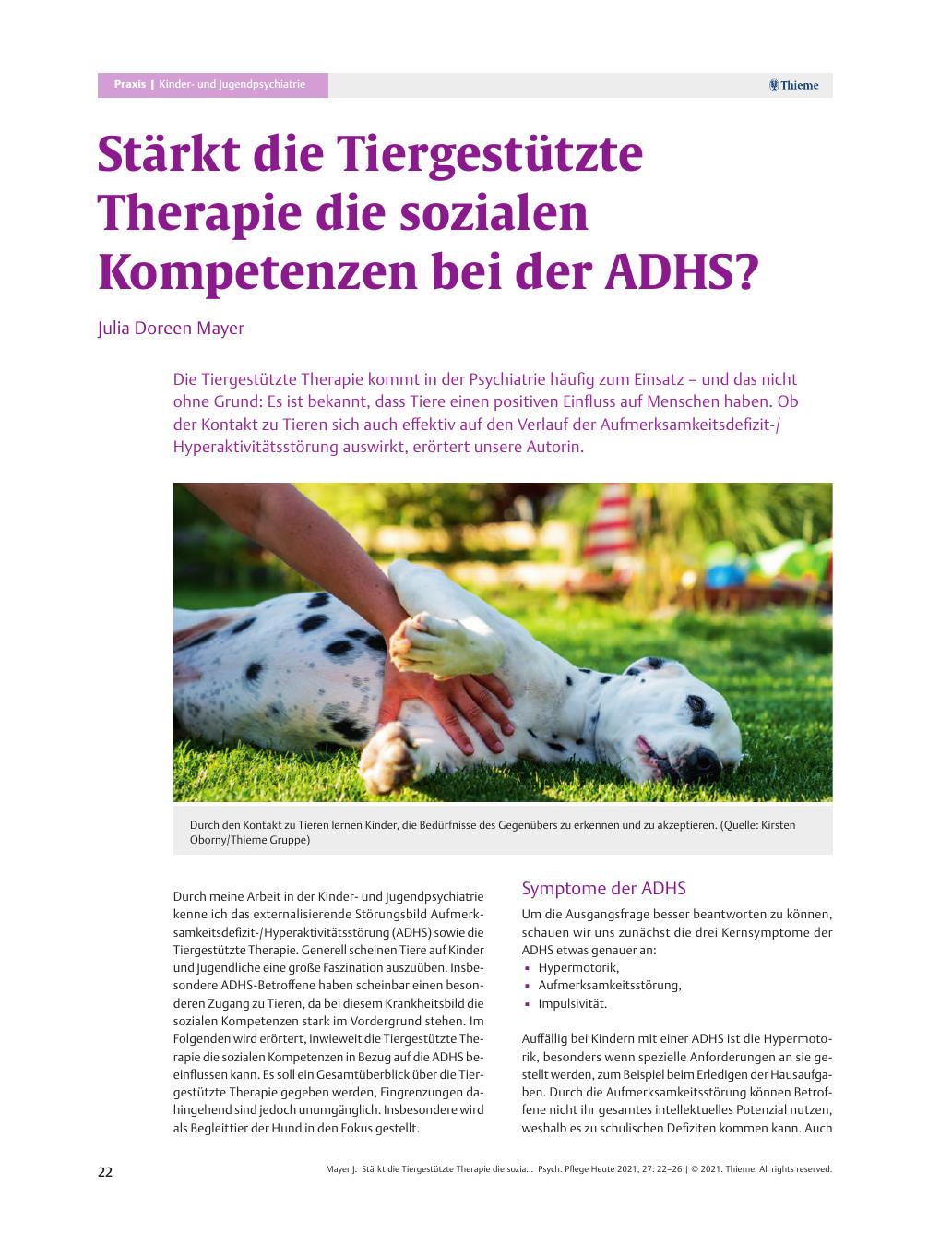 Vorschauseite 1: Stärkt die tiergestützte Therapie die sozialen Kompetenzen bei der ADHS?