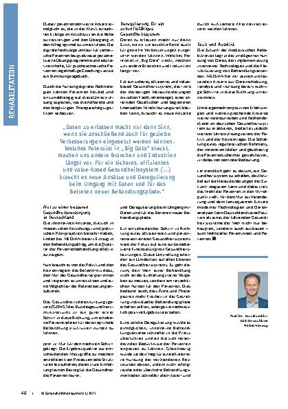 Vorschauseite 3: Big Data und Digitalisierung als Qualitäts-Booster in der medizinischen Rehabilitation