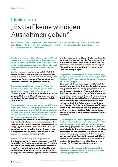 Vorschauseite 1: Klinikreform „Es darf keine windigen Ausnahmen geben“