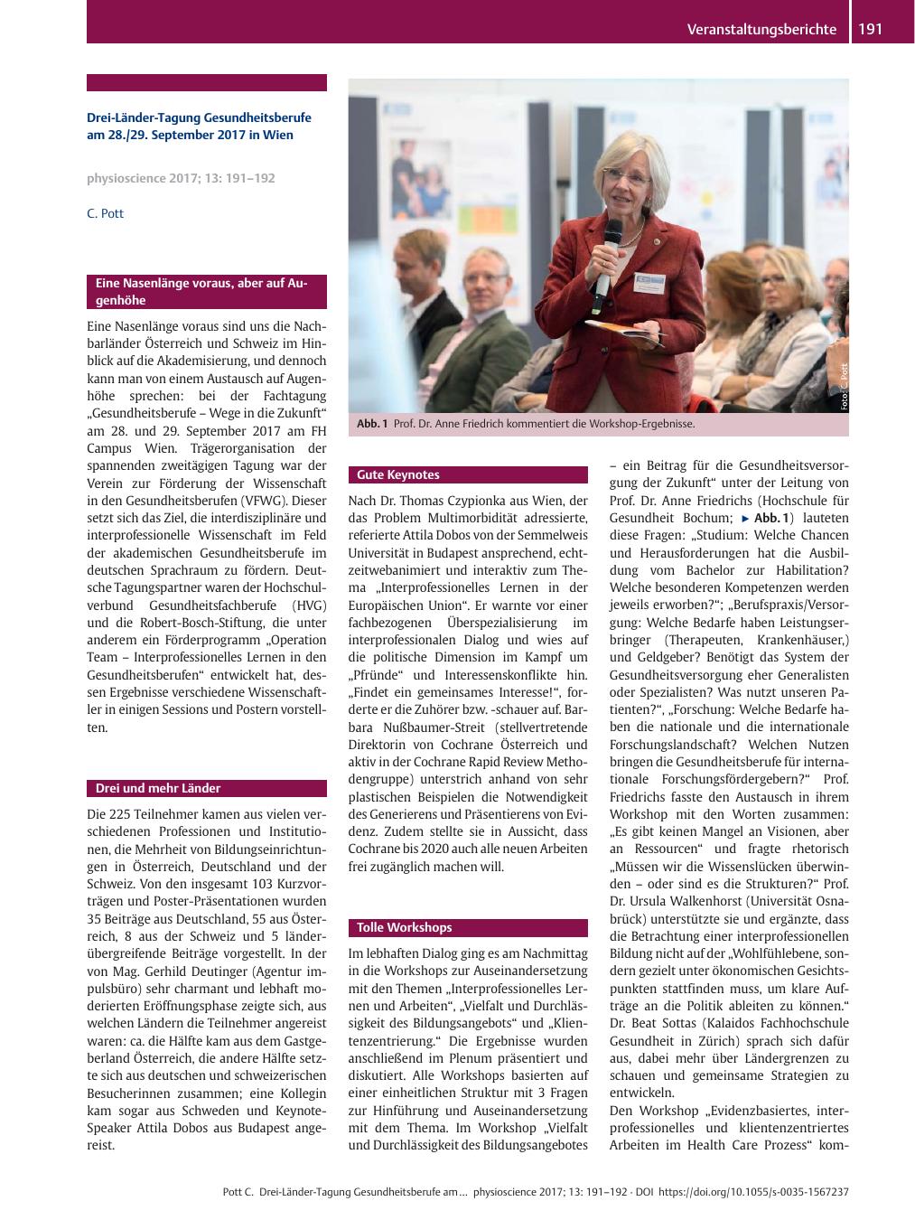 Vorschauseite 1: Drei-Länder-Tagung Gesundheitsberufe am 28./29. September 2017 in Wien